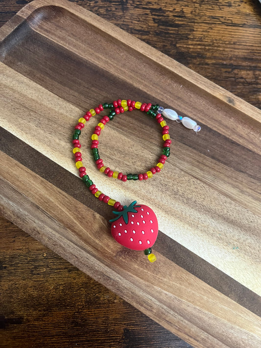 Strawberry Beaded String Bookmark