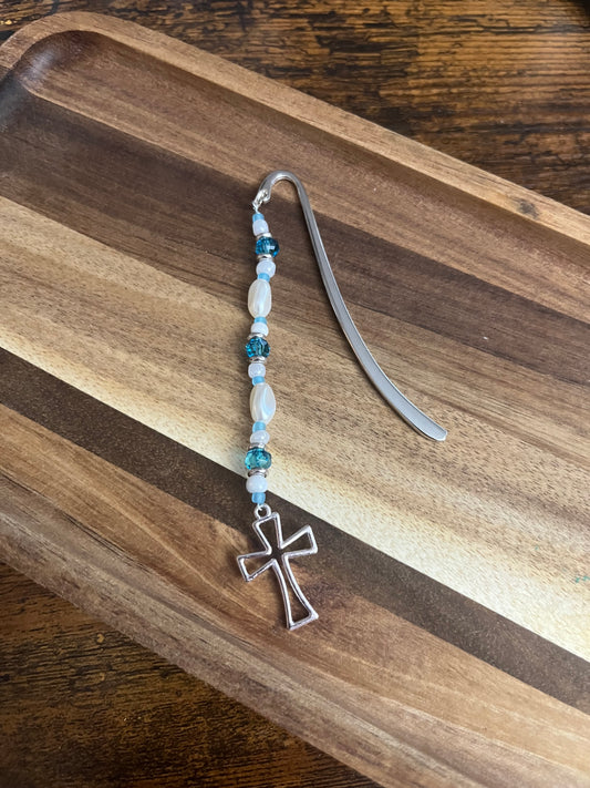 Blue Cross Beaded Bookmark